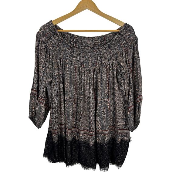 Vanessa Virginia Anthropologie Womens Lace Trim Off the Shoulder Tunic Top Sz M - Picture 2 of 15